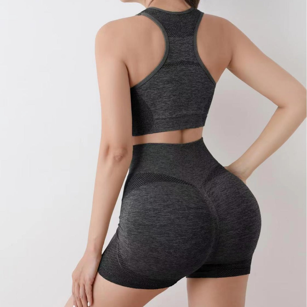 High Waist Yoga Fitness Shorts Set with Sports Bra