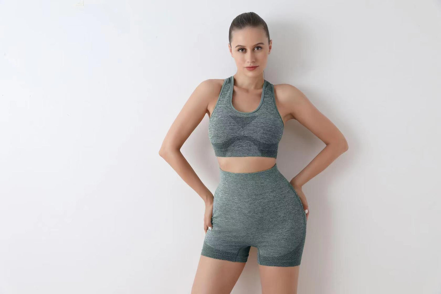 High Waist Yoga Fitness Shorts Set with Sports Bra