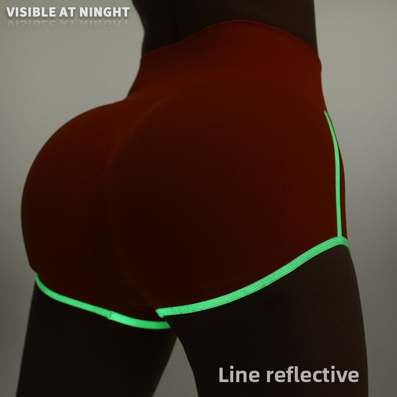 High Waist Yoga Sports Shorts with Reflective Stripes