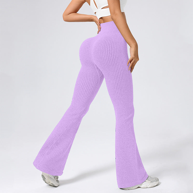 High-Waisted Butt-Lifting Ribbed Flared Yoga Pants for Women,