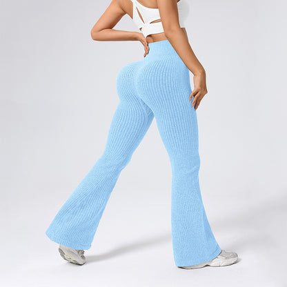High-Waisted Butt-Lifting Ribbed Flared Yoga Pants for Women,