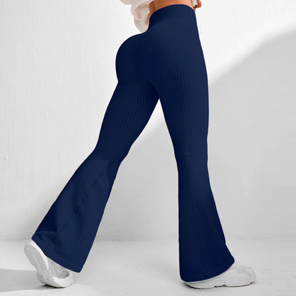 High-Waisted Butt-Lifting Ribbed Flared Yoga Pants for Women,