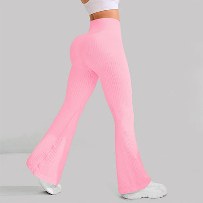 High-Waisted Butt-Lifting Ribbed Flared Yoga Pants for Women,