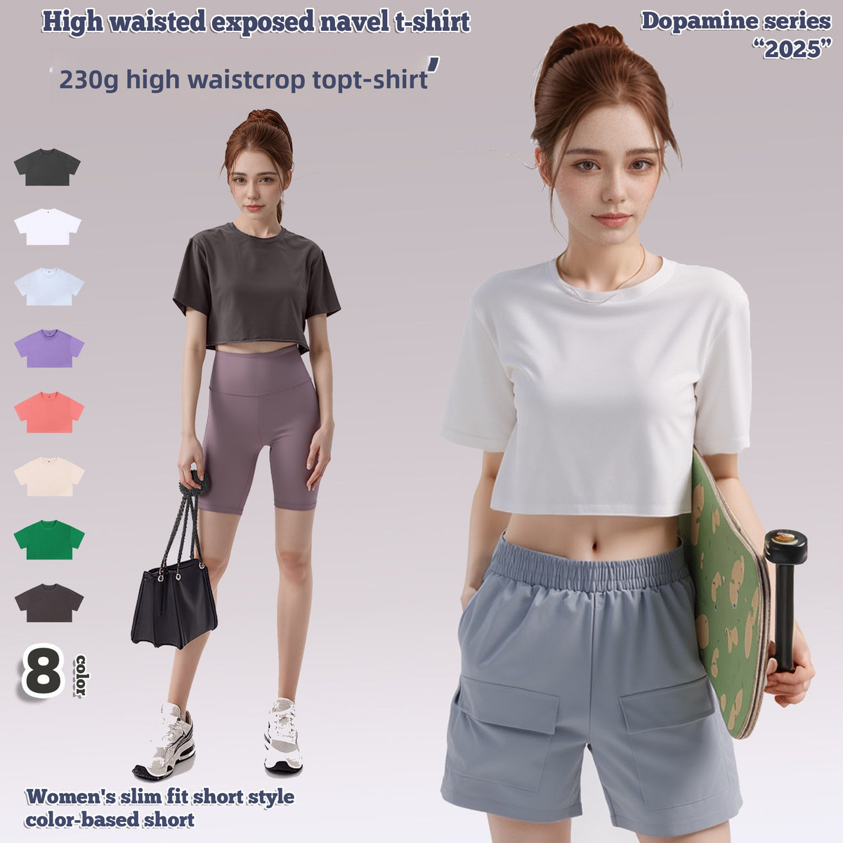 High-waisted, crop top T-shirt for women