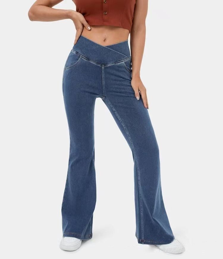 High-Waisted Flared Denim Pants