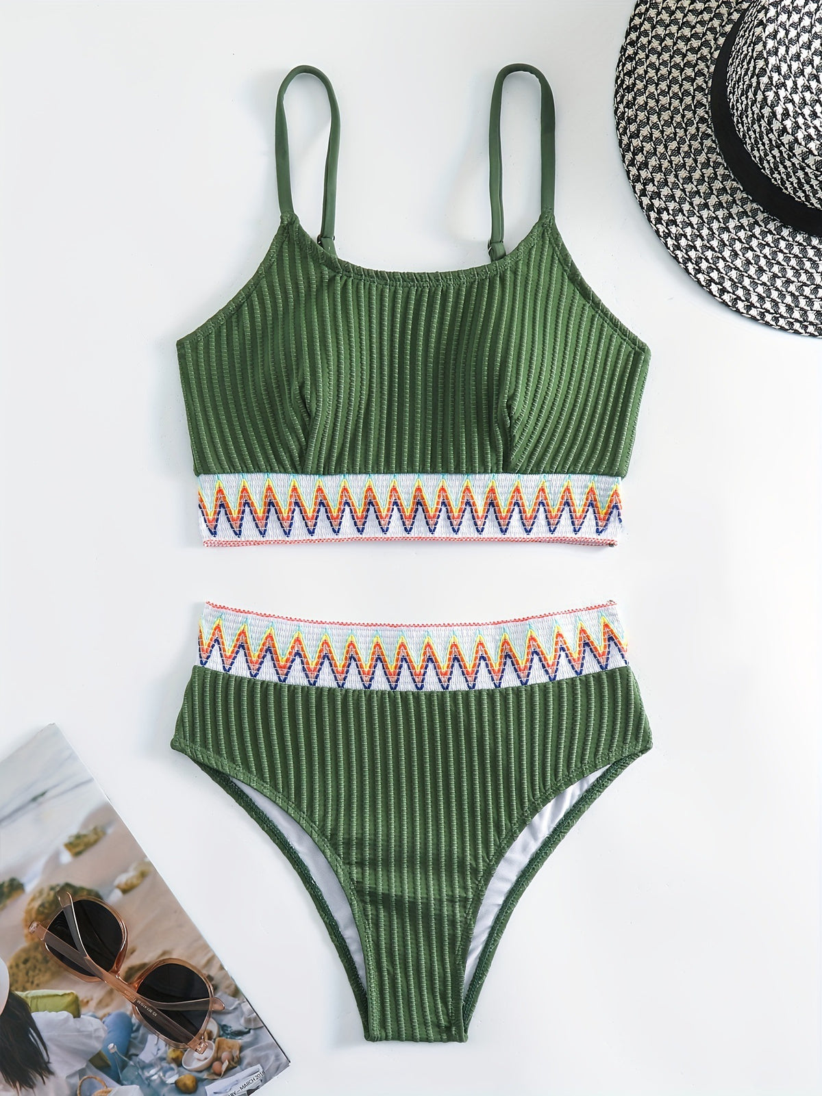 High-Waisted Knitted Bikini Swimsuit