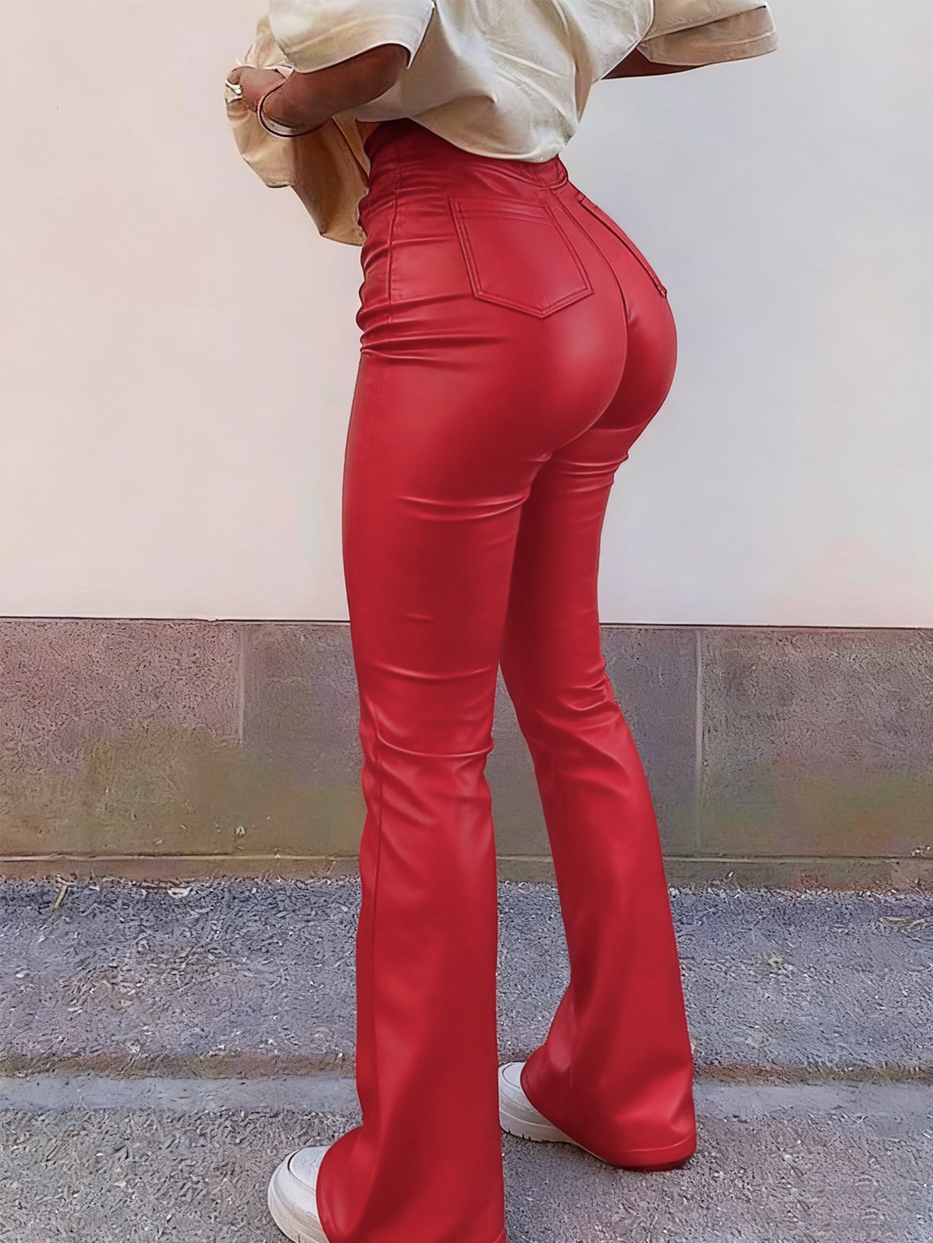 High-waisted leather pants