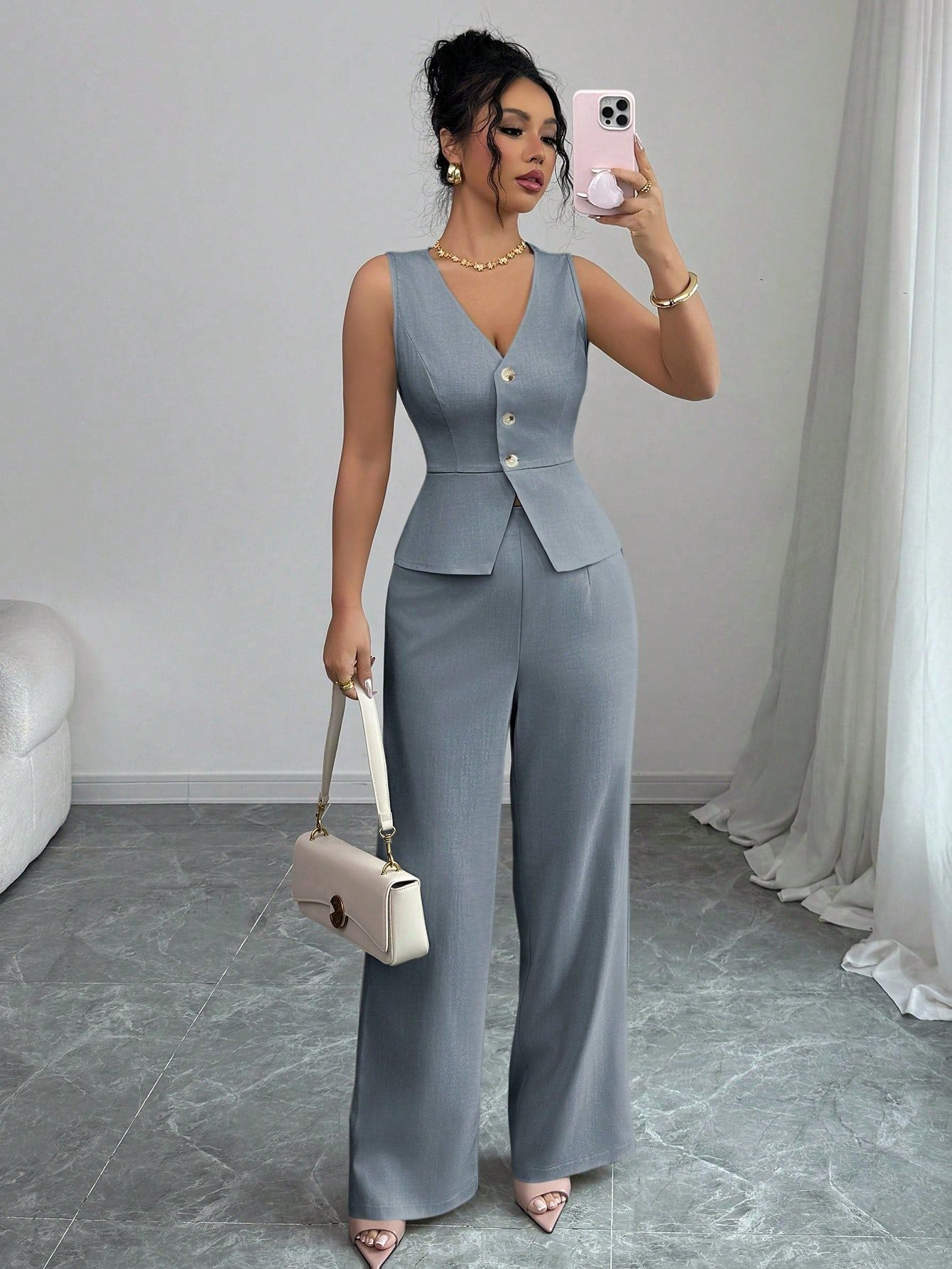 High-Waisted Long Pants Two-Piece Set