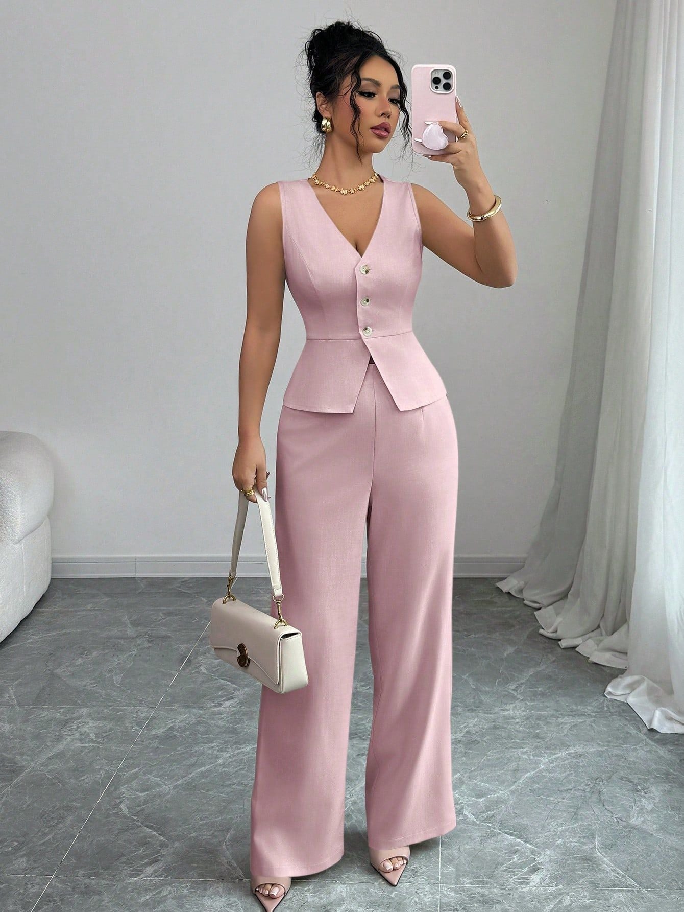 High-Waisted Long Pants Two-Piece Set