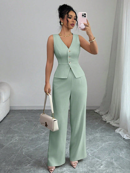 High-Waisted Long Pants Two-Piece Set