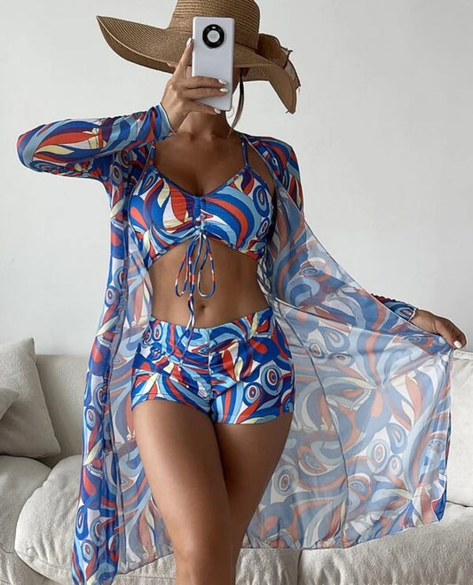 High-waisted long-sleeved insulating cardigan