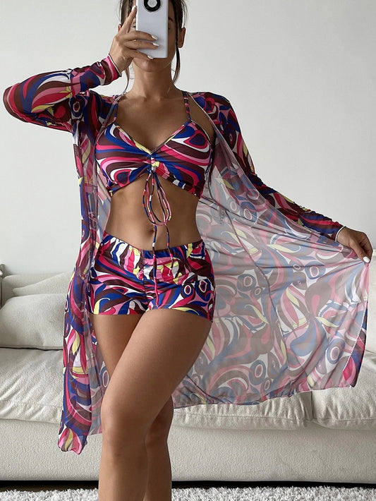 High-waisted long-sleeved insulating cardigan