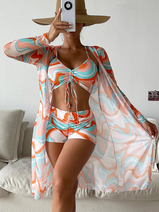 High-waisted long-sleeved insulating cardigan
