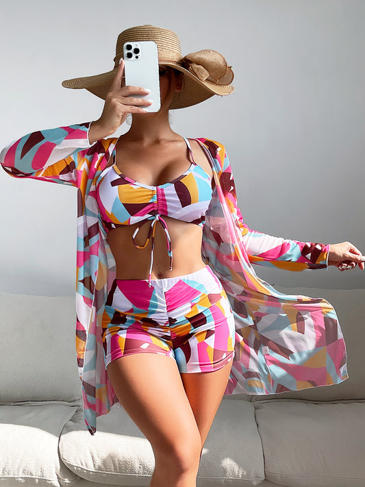High-waisted long-sleeved insulating cardigan