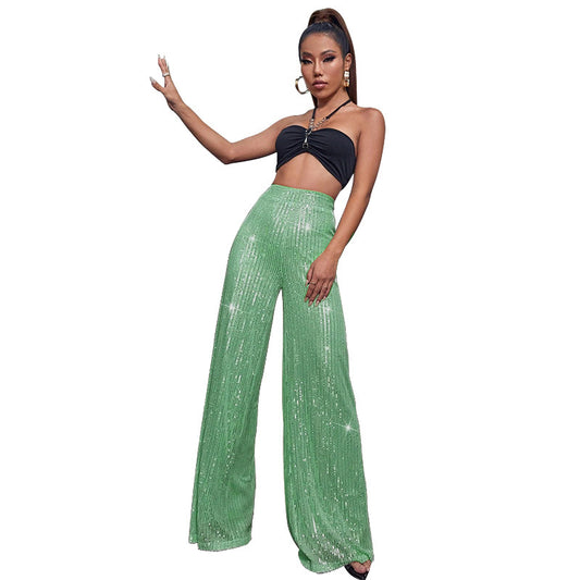 High-waisted sequined loose wide-leg pants for women