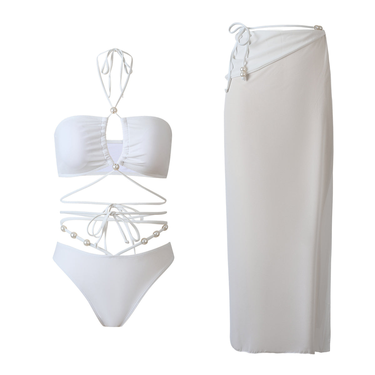 High-Waisted Solid-Color Bikini Set for Women