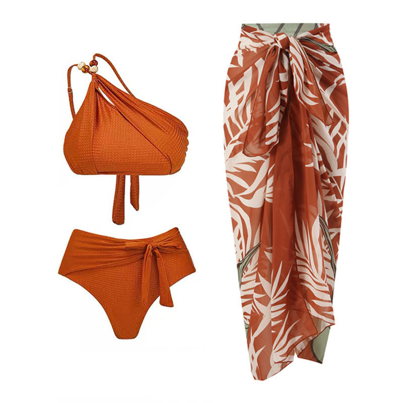 High-Waisted Solid-Color Bikini Set for Women