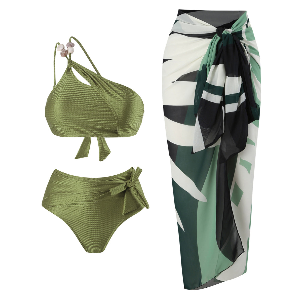 High-Waisted Solid-Color Bikini Set for Women
