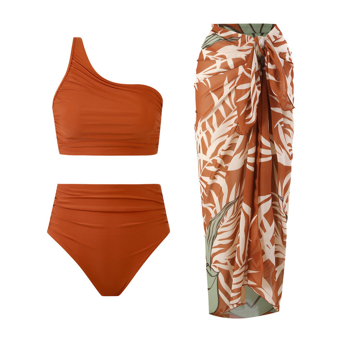 High-Waisted Solid-Color Bikini Set for Women
