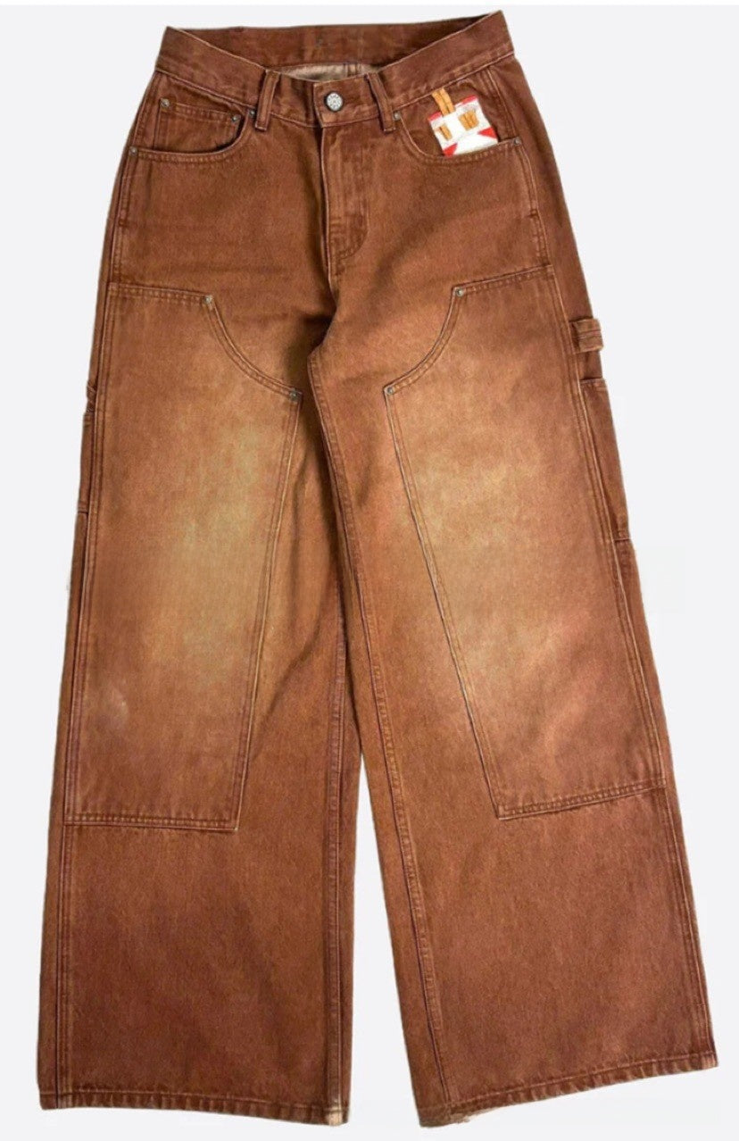 High-waisted straight-leg loose jeans