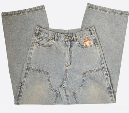 High-waisted straight-leg loose jeans