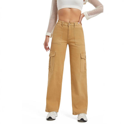 High-waisted straight-leg work pants