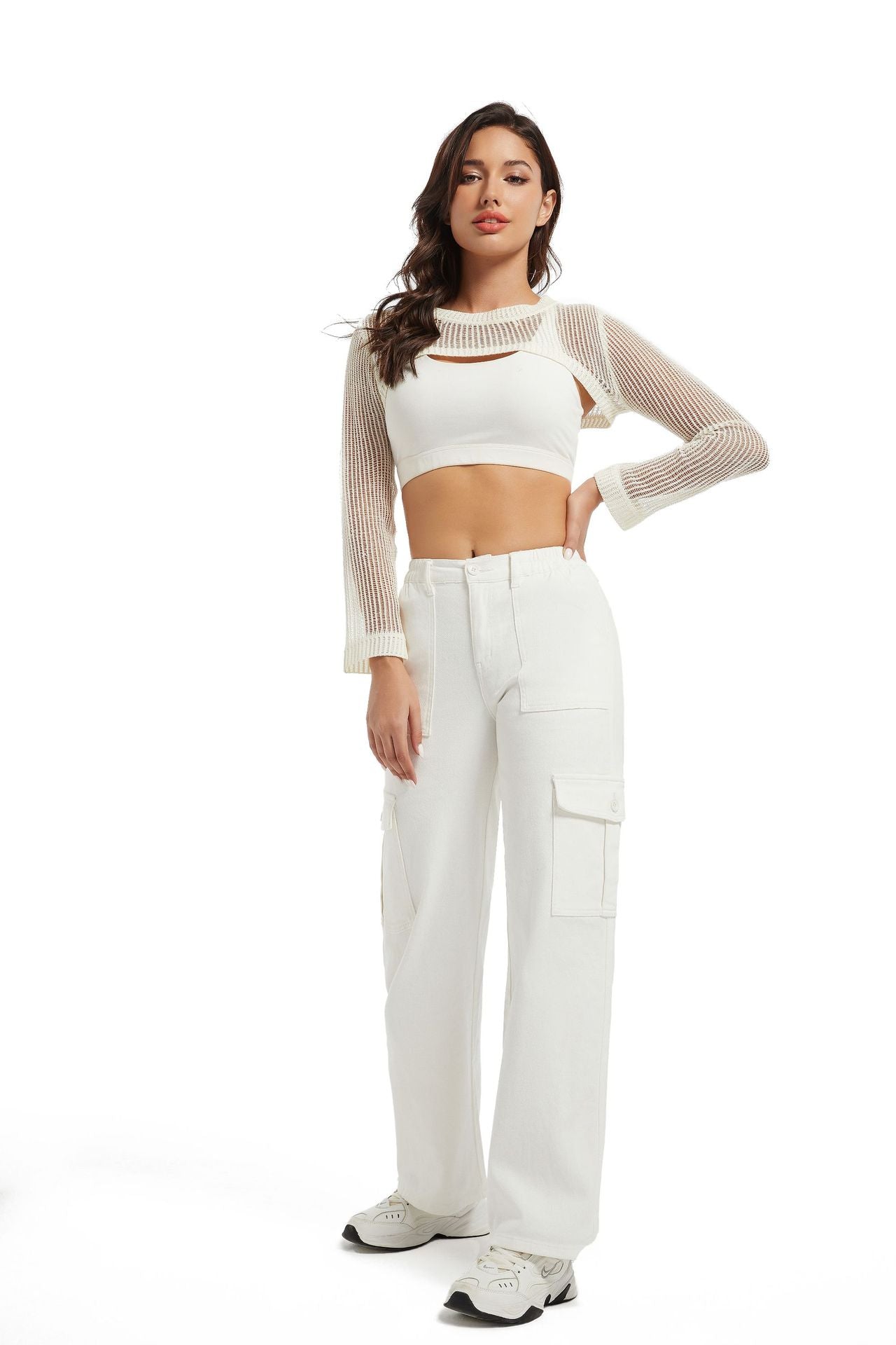High-waisted straight-leg work pants