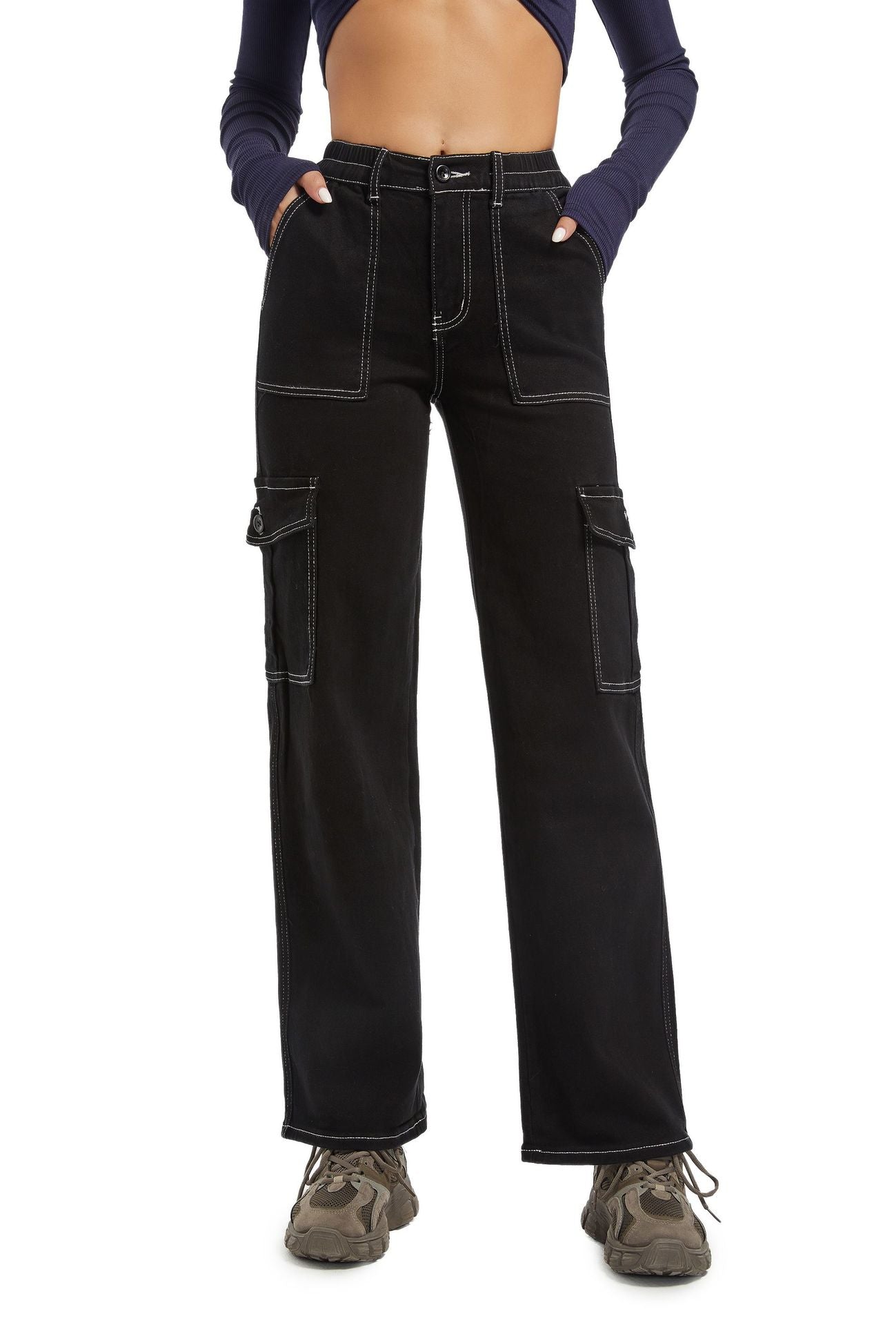 High-waisted straight-leg work pants