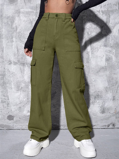 High-waisted straight-leg work pants