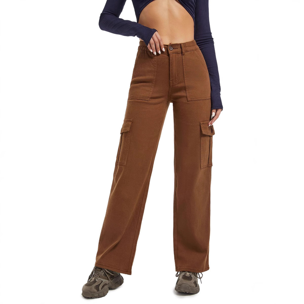 High-waisted straight-leg work pants