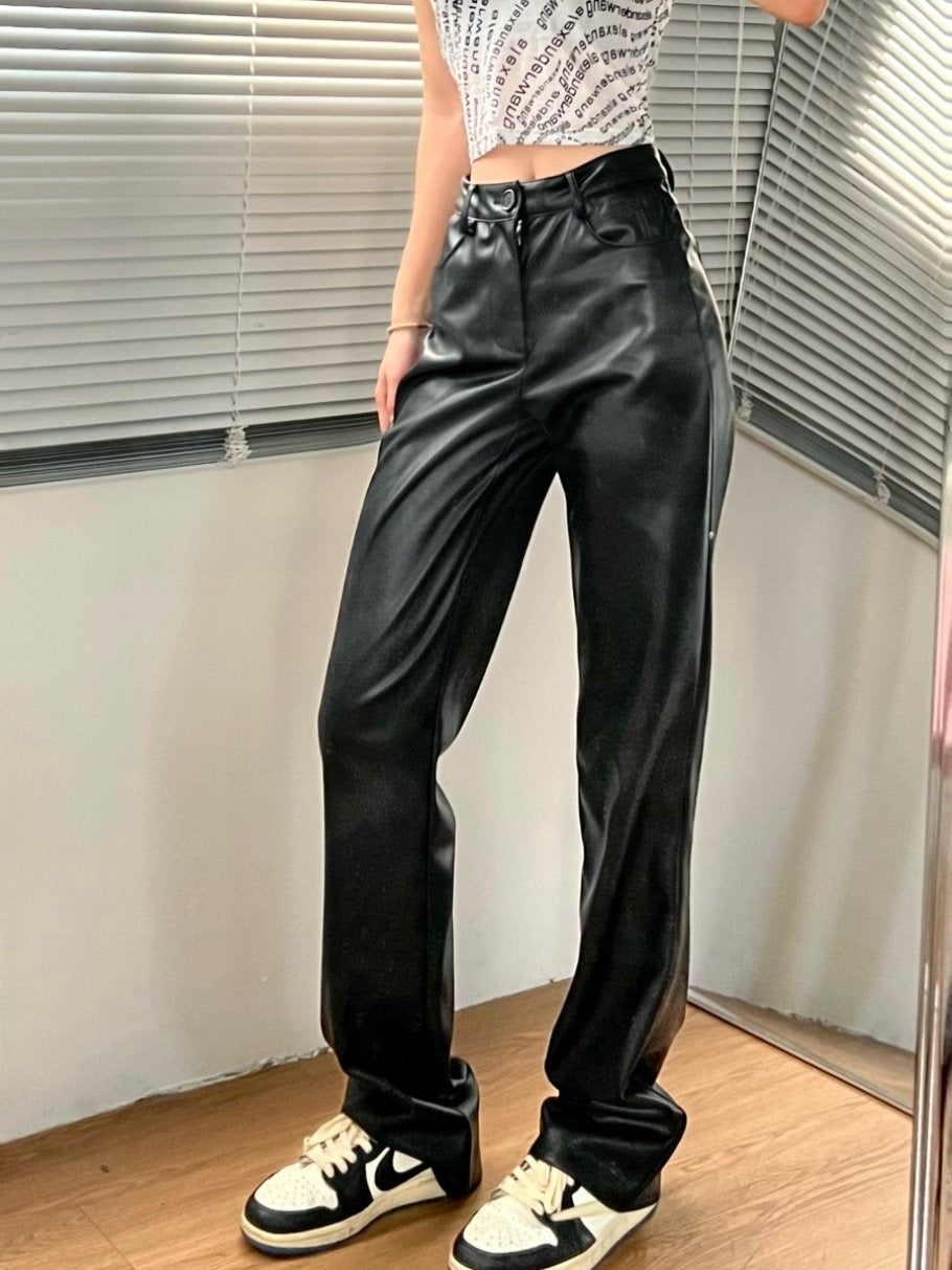 High-Waisted Versatile Leather Pants