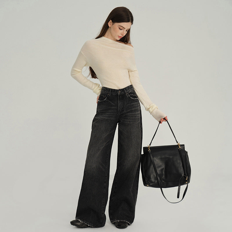 High-Waisted Wide-Leg Cotton Jeans for Women