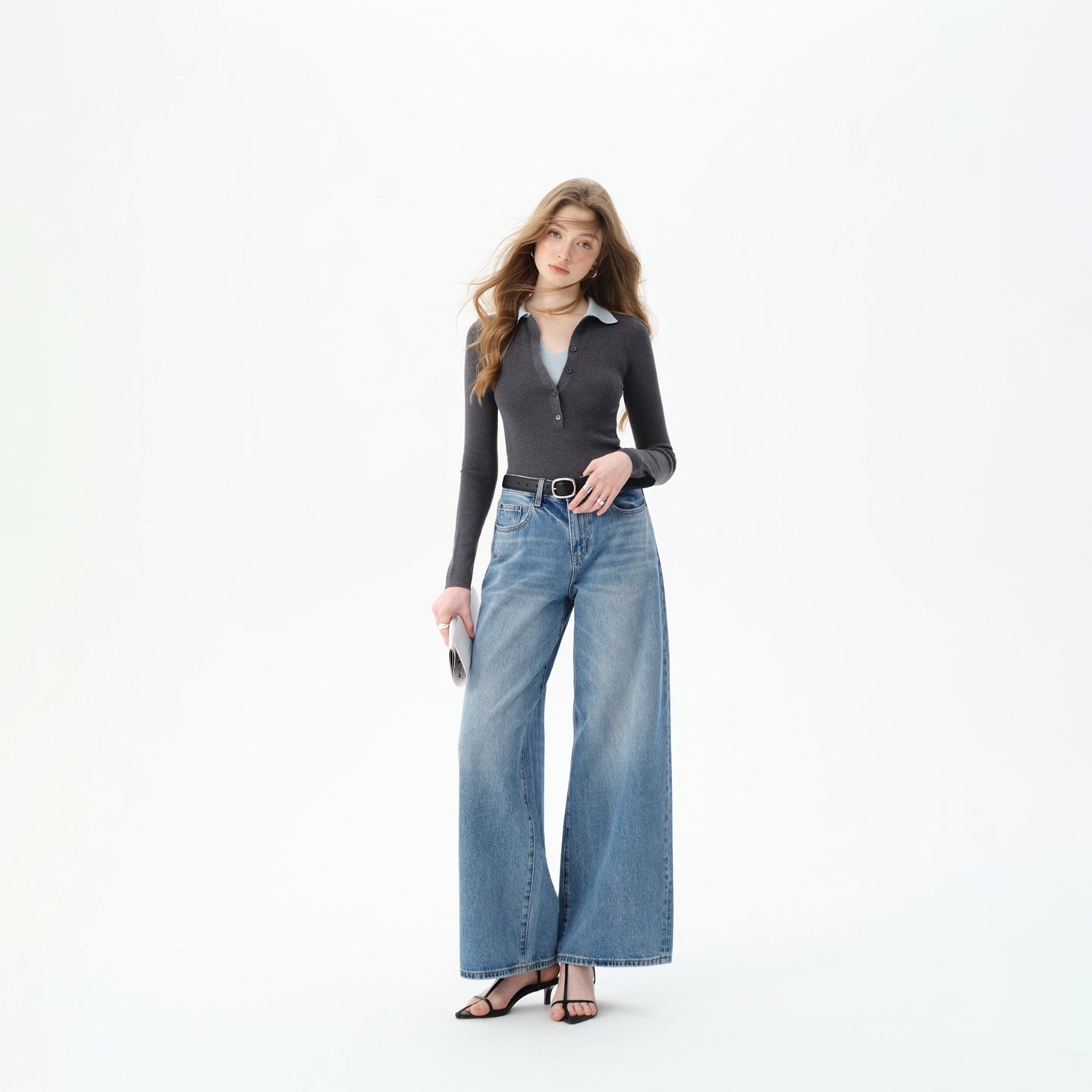 High-Waisted Wide-Leg Cotton Jeans for Women