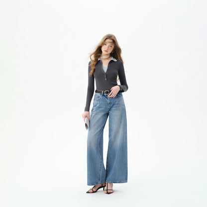 High-Waisted Wide-Leg Cotton Jeans for Women