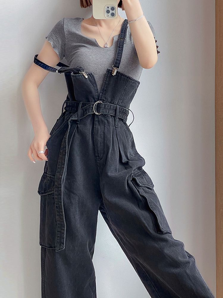 High-Waisted Wide-Leg Denim Overalls