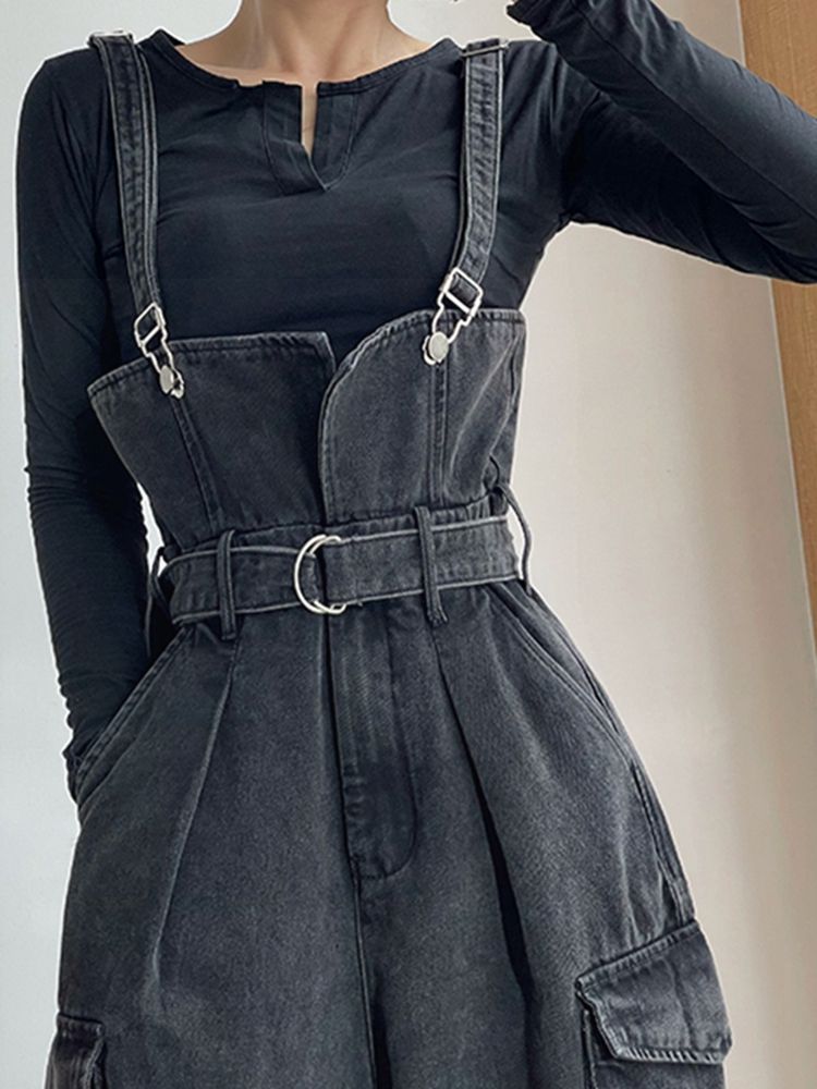 High-Waisted Wide-Leg Denim Overalls