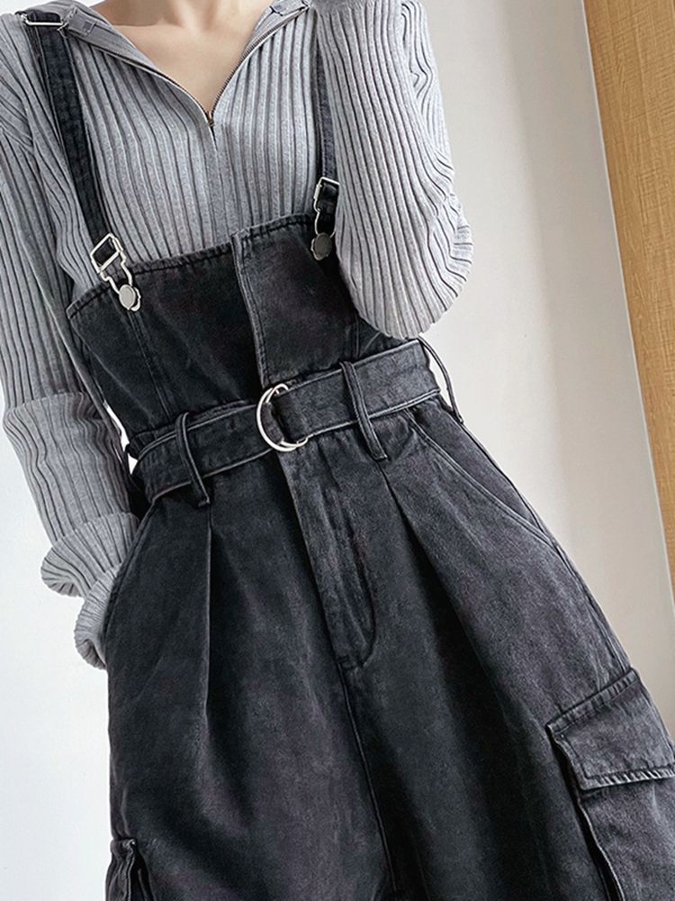 High-Waisted Wide-Leg Denim Overalls