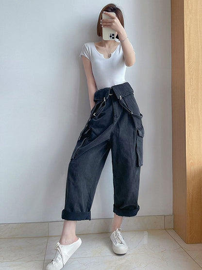 High-Waisted Wide-Leg Denim Overalls