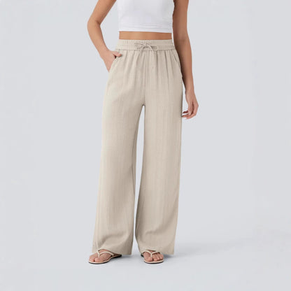 High Waisted Wide Leg Drawstring Linen Pants