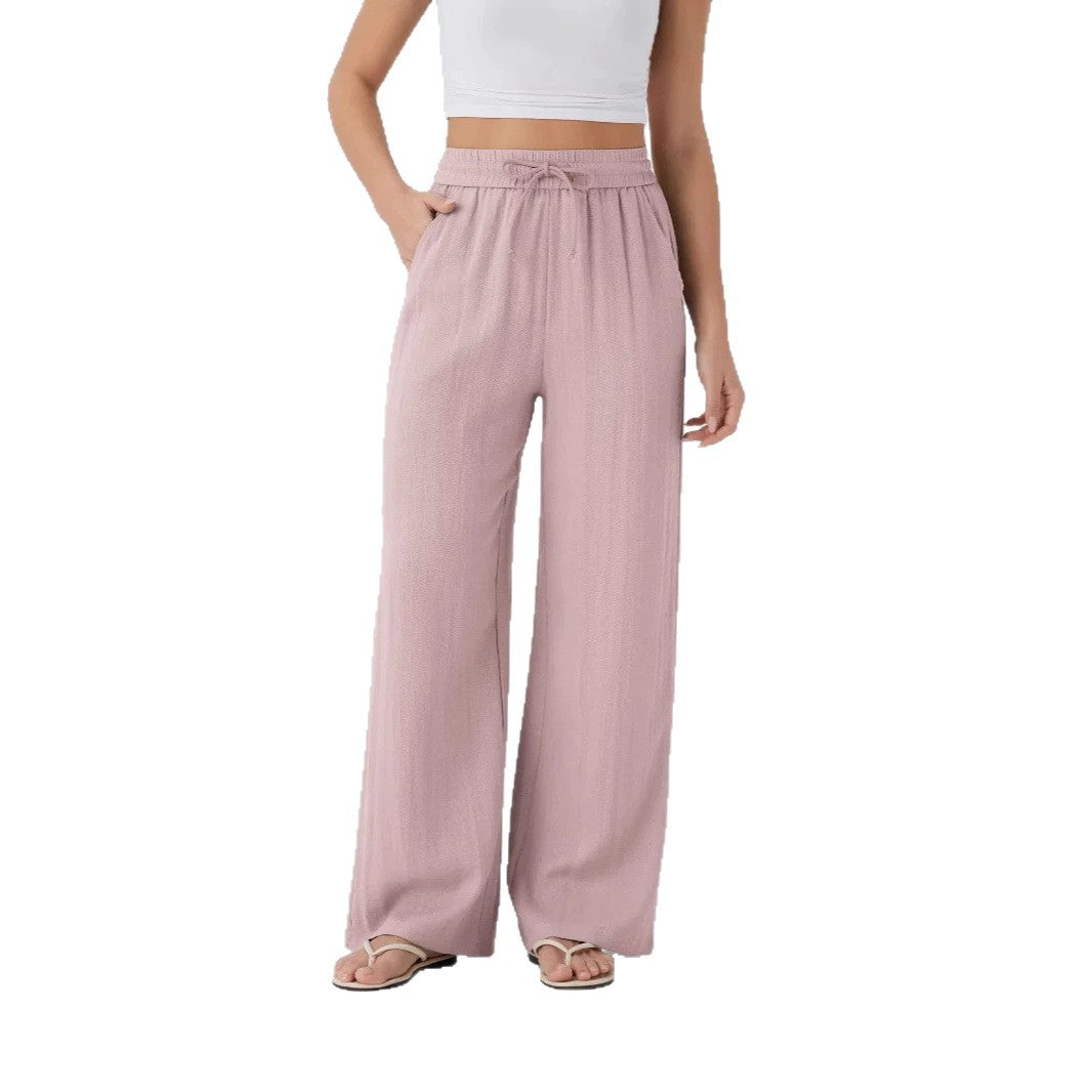 High Waisted Wide Leg Drawstring Linen Pants