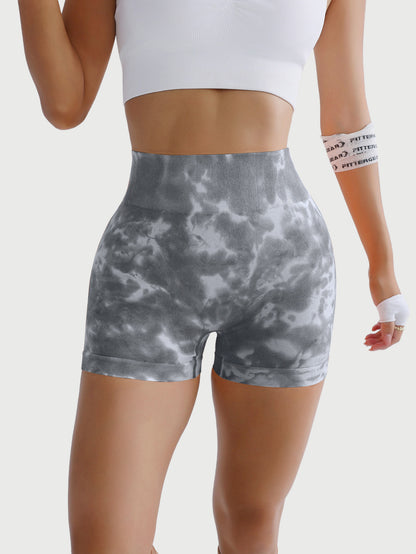 High-Waisted Yoga Shorts with Tie-Dye Design