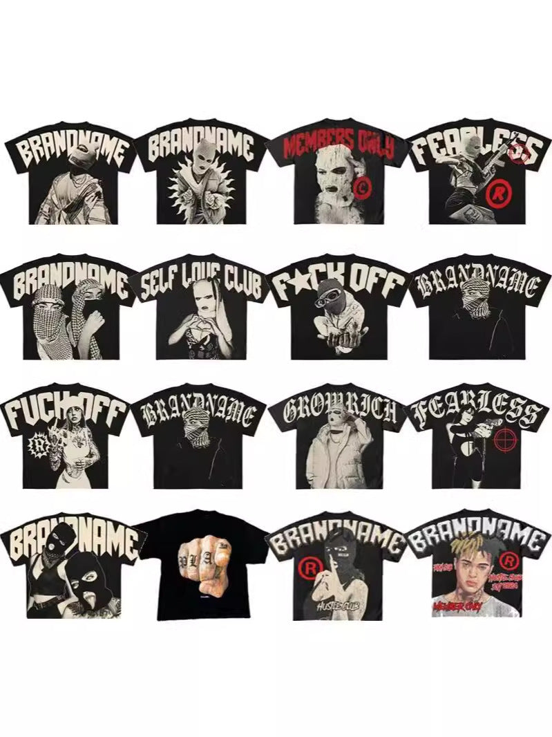Hip Hop Cartoon Print Cotton T-Shirt