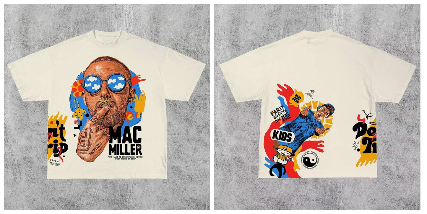 Hip Hop Cartoon Print Cotton T-Shirt