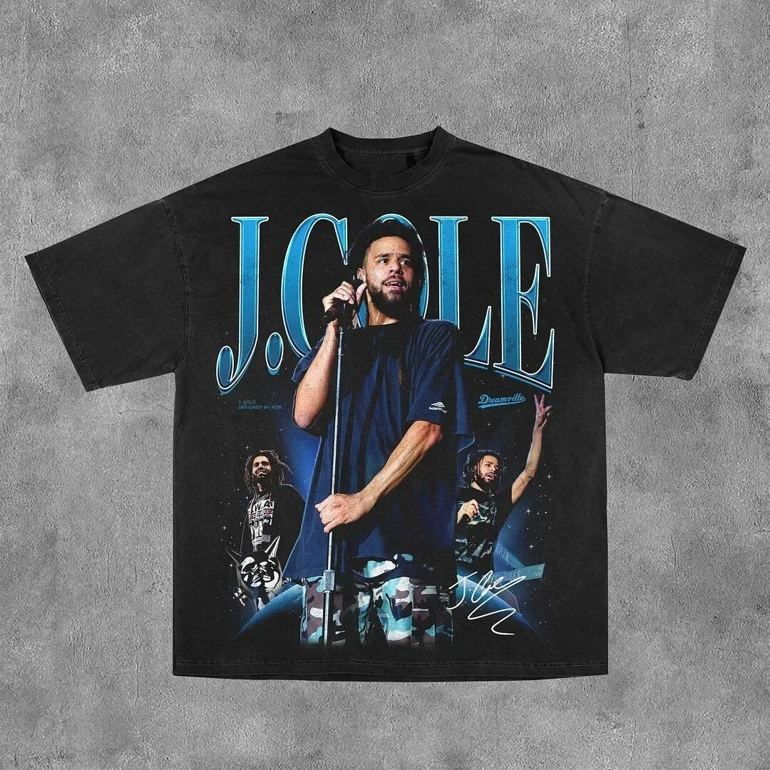 Hip Hop Cartoon Print Cotton T-Shirt