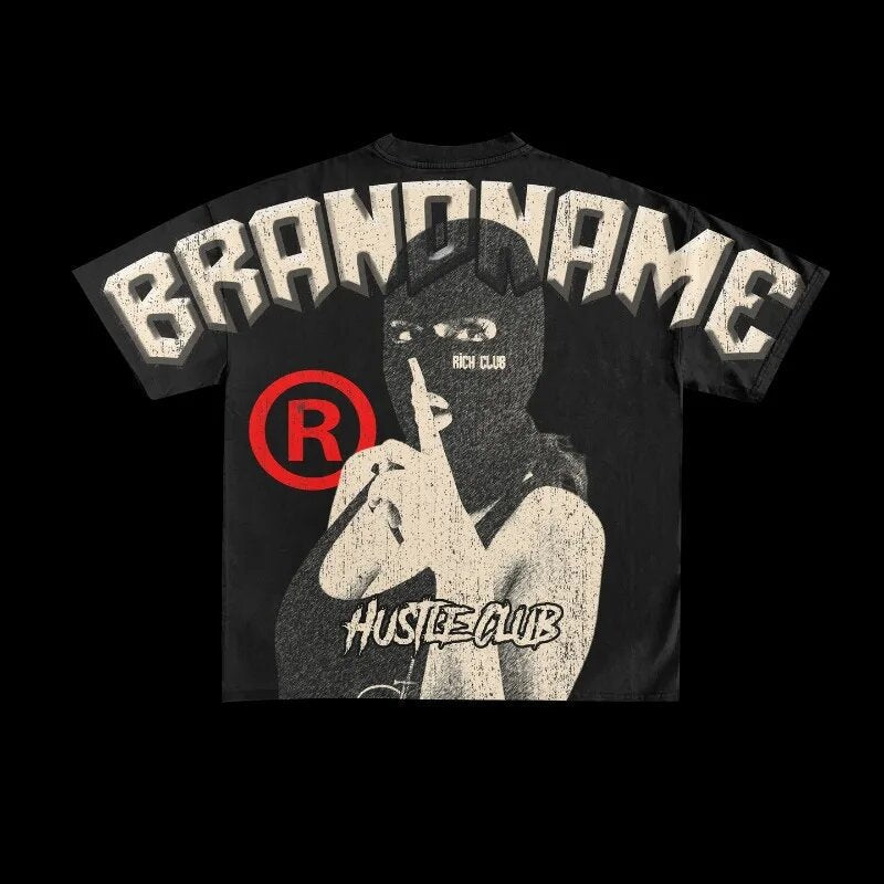 Hip Hop Cartoon Print Cotton T-Shirt