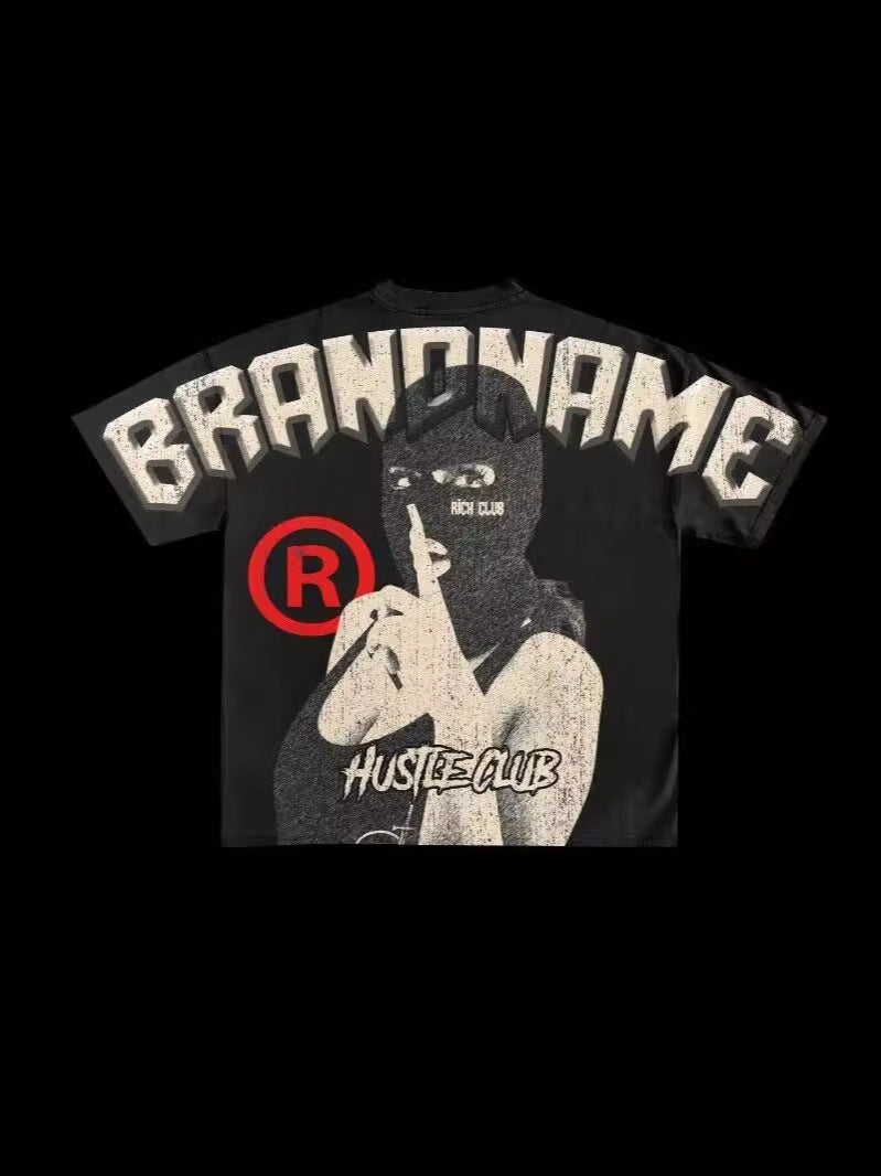 Hip Hop Cartoon Print Cotton T-Shirt