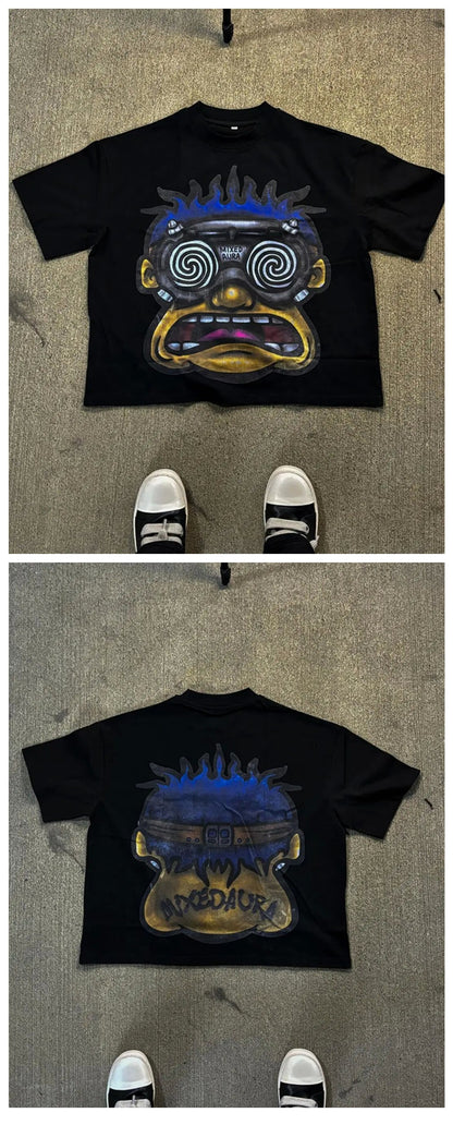 Hip Hop Cartoon Print Cotton T-Shirt