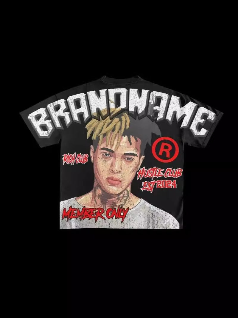 Hip Hop Cartoon Print Cotton T-Shirt
