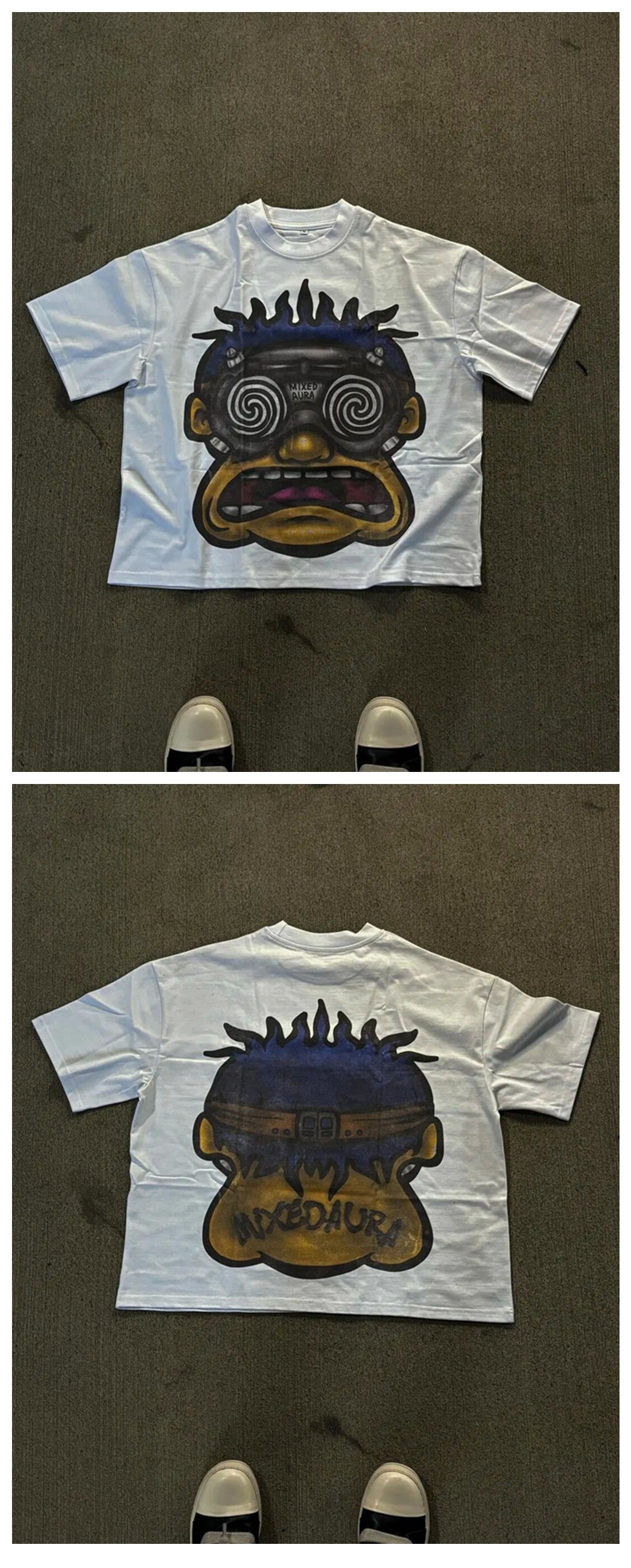 Hip Hop Cartoon Print Cotton T-Shirt