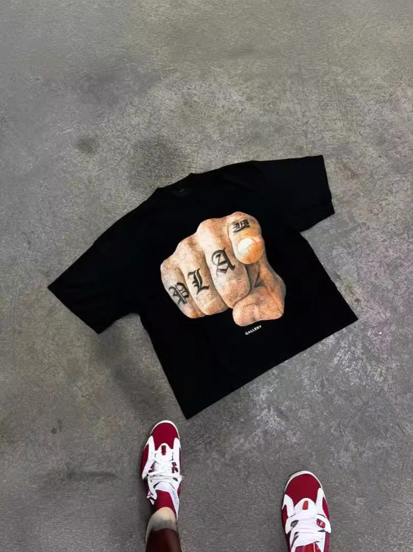 Hip Hop Cartoon Print Cotton T-Shirt